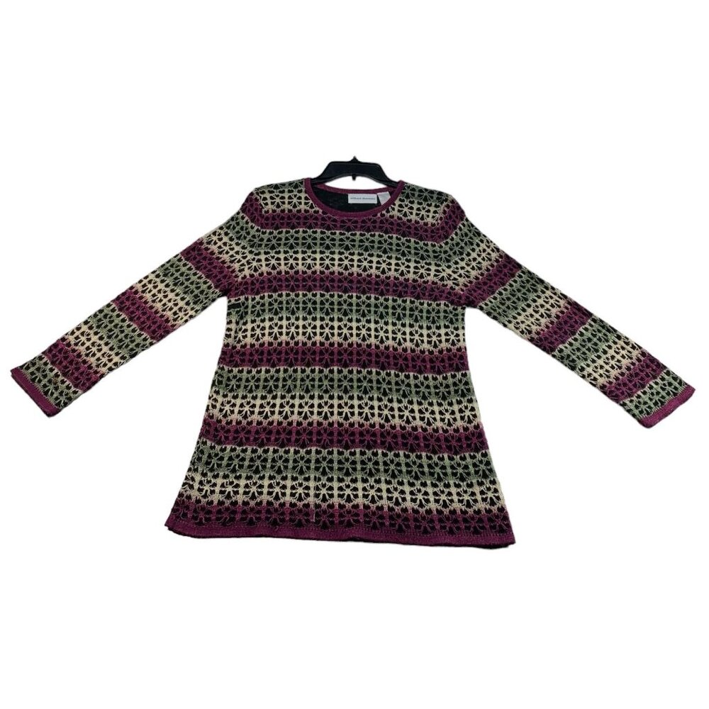 Alfred Dunner Blouse Womens Size Medium  Multicolor Crochet Pattern Long Sleeve
